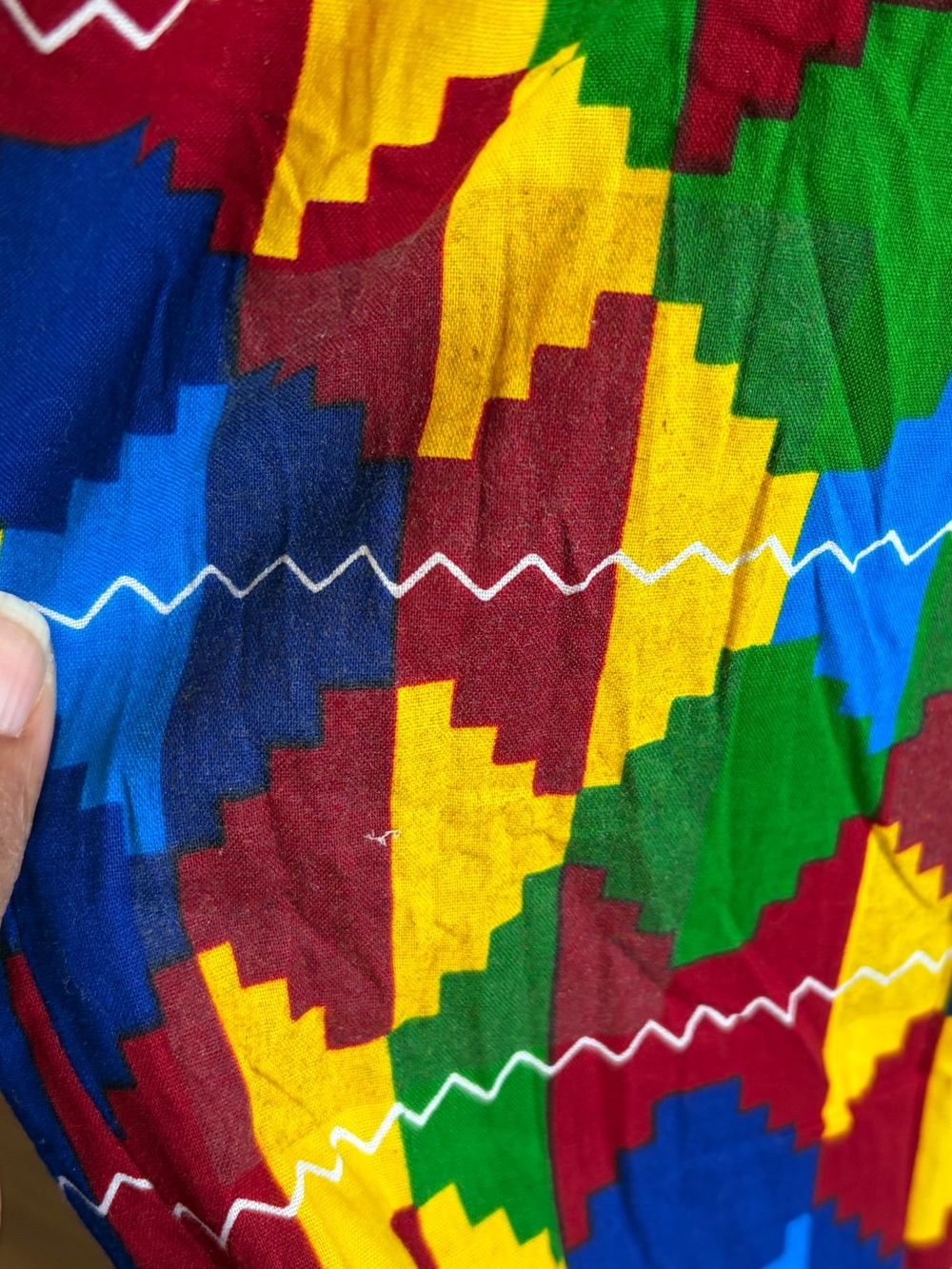 Off-Shoulder Multicolor Geometric Maxi Dress with pockets and a side slit. - Picture 2 of 8